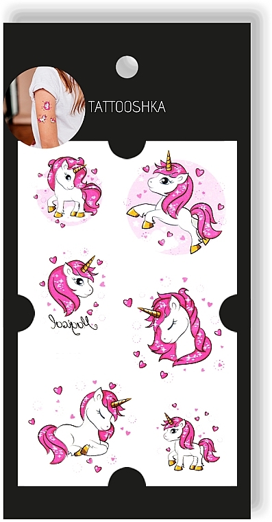 Kids Temporary Tattoo Set "Pink Unicorn" - Tattooshka — photo N2