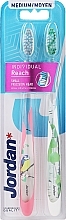 Fragrances, Perfumes, Cosmetics Toothbrush, medium, transparent-pink with bird + transparent-green - Jordan Individual Reach Medium