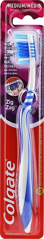 Medium Toothbrush 'Zigzag', blue-white and light blue - Colgate Zig Zag Plus Medium Toothbrush — photo N1