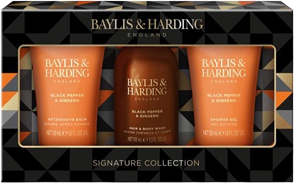 Set - Baylis & Harding Black Pepper & Ginseng Luxury Mini Trio Gift Set (sh/gel/100 ml + ash/balm/50 ml + sh/gel/50 ml) — photo N1