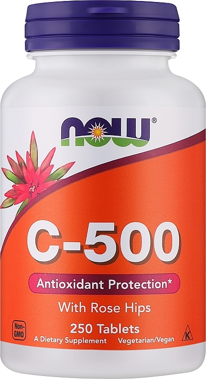 Vitamin C-500 Tablets - Now Foods C-500 With Rose Hips Tablets — photo N1