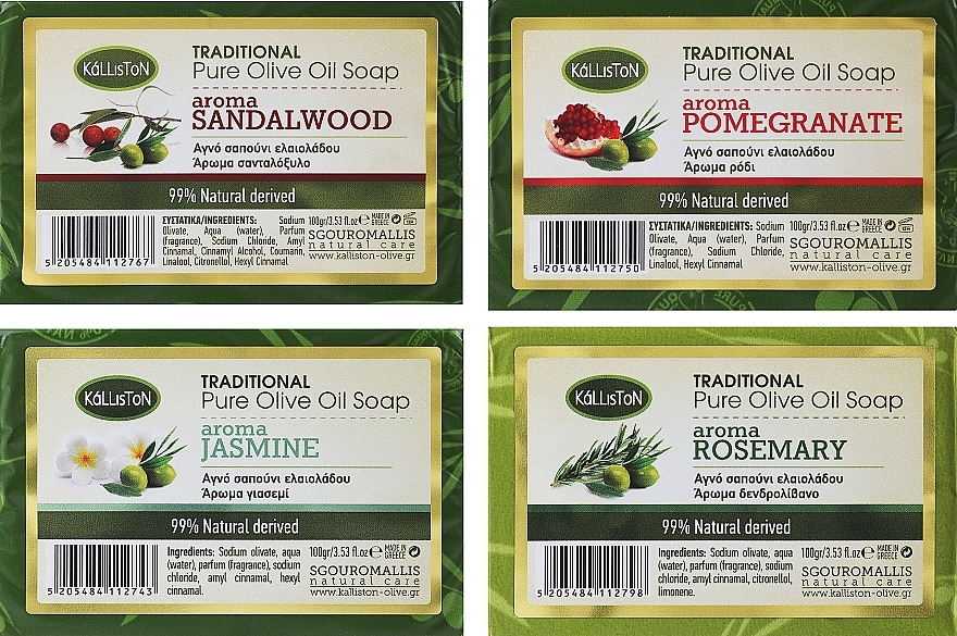 Sandalwood, Pomegranate, Rosemary & Jamine Soap Set - Kalliston Set 4 Soaps Traditional (soap/4x100g) — photo N1