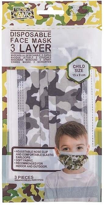 Disposable Face Masks for Kids, 3 pcs. - Trendy Camo Face Mask — photo N1