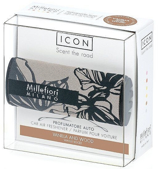 Vanilla & Wood Car Air Freshener - Millefiori Milano Icon Car Air Freshener Textile Floral Vanilla & Wood — photo N1