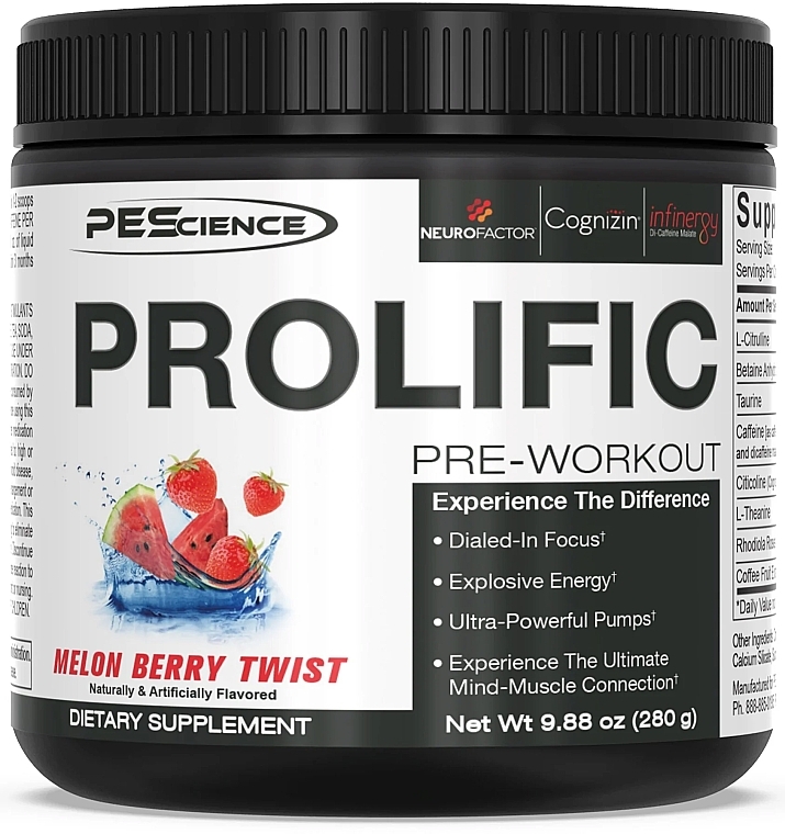 Pre-Workout Complex - PeScience Prolific Pre-Workout Melon Berry Twist — photo N1