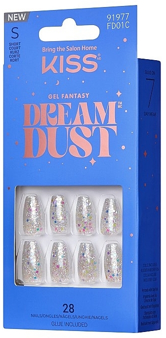 False Nail Set, size S, 28 pcs. - Kiss Gel Fantasy Dream Dust — photo N1