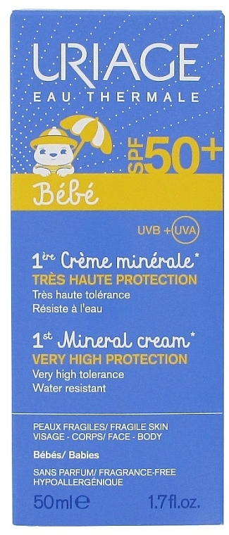 Baby Sunscreen Cream - Uriage Baby 1st Mineral Cream SPF 50+ — photo N2