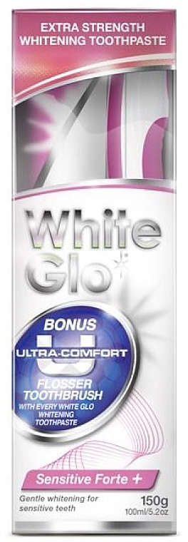 Set - White Glo Sensitive Forte + Extra Strength Whitening Set (t/paste/100ml + t/brush/1 + dental/flosser) — photo N1