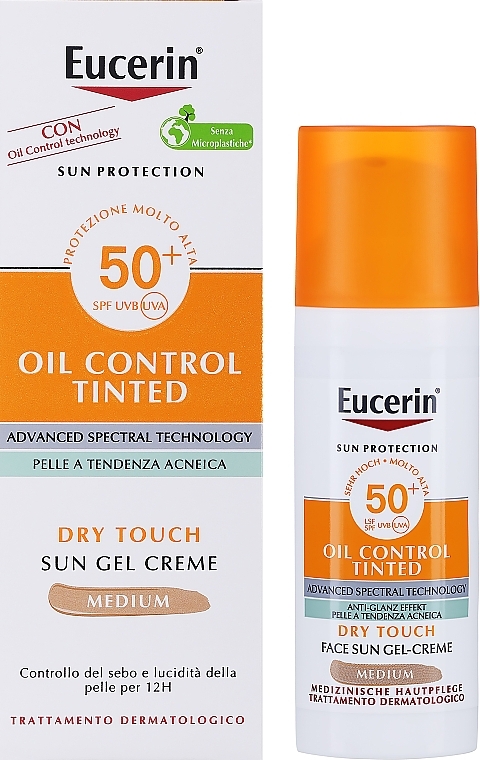 Face Sunscreen Gel - Eucerin Oil Control Tinted Dry Touch Face Sun Gel-Cream Medium SPF50+ — photo N1