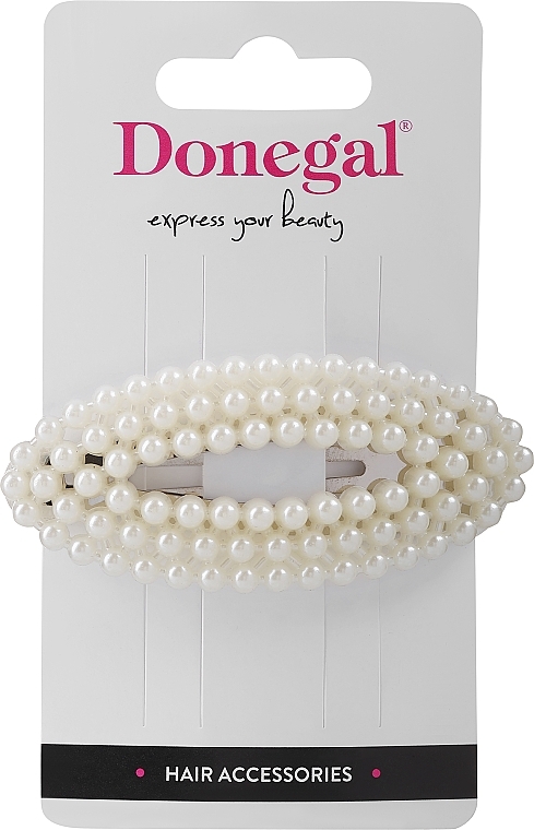 Hair Clip, white, oval with pearls - Donegal — photo N1