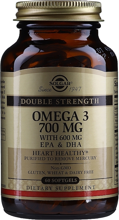 Dietary Supplement "Omega-3" 700 mg EPA & DHA - Solgar Double Strength Omega-3 700 mg EPA & DHA — photo N1