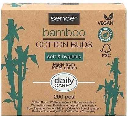 Bamboo Cotton Buds, 200 pieces - Sence Bamboo Cotton Buds — photo N1