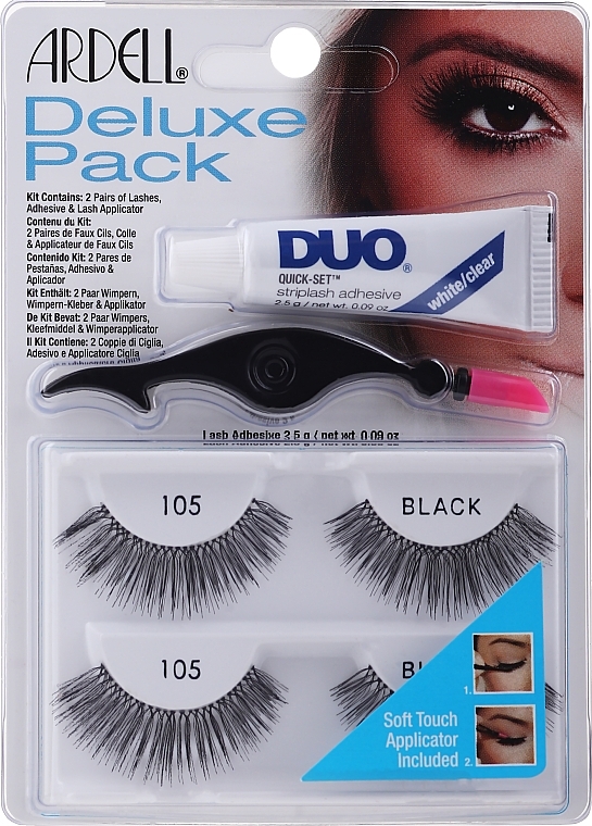 False Lashes Set with Glue - Ardell Deluxe Pack 105 Black — photo N1