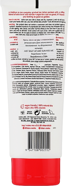 Moisturizing Tanning Lotion "Just Shut Up And Sun Kiss Me" - B.tan Gradual Tan Lotion — photo N2