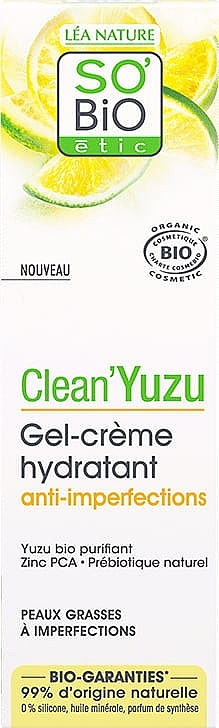 Moisturising Face Cream Gel - So'Bio Etic Clean'Yuzu Anti-Imperfection Hydrating Gel-Cream — photo N1