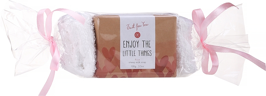 Enjoy The Little Things Bath Set - Accentra Just For You Rose Sheep Milk Soap (soap/100g + bath/mitt/1pc) — photo N1