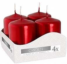 Fragrances, Perfumes, Cosmetics Votive Candle Set 40x60 mm, red metallic, 4 pcs. - Bispol