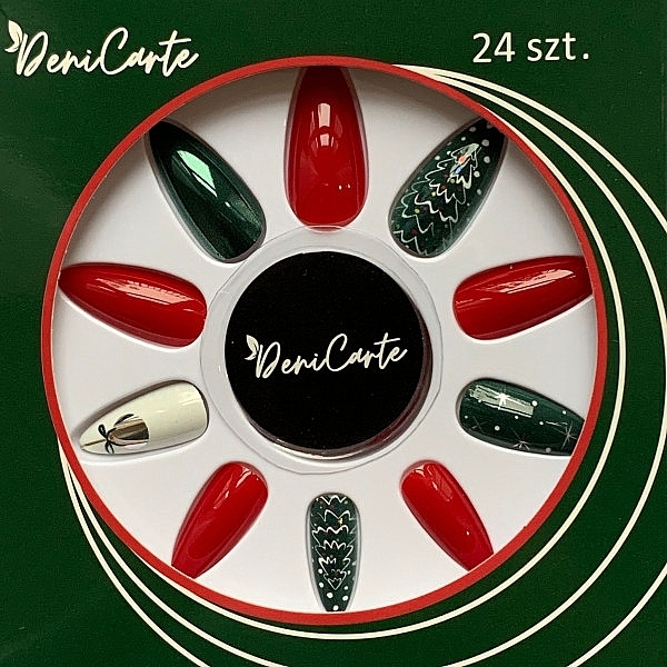 Christmas Pattern False Nails, red-green with white - Deni Carte — photo N9