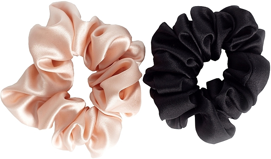 Natural Silk Scrunchies Set, M size, pink + black - de Lure Scrunchie Set — photo N1