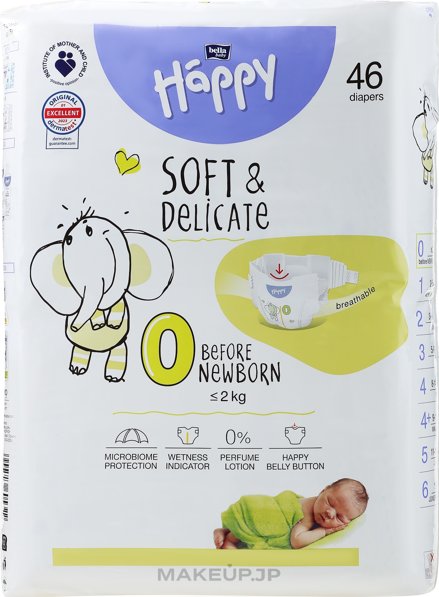 Baby Diapers 0-2 kg, size 0, 46 pcs - Bella Baby Happy — photo 46 szt.