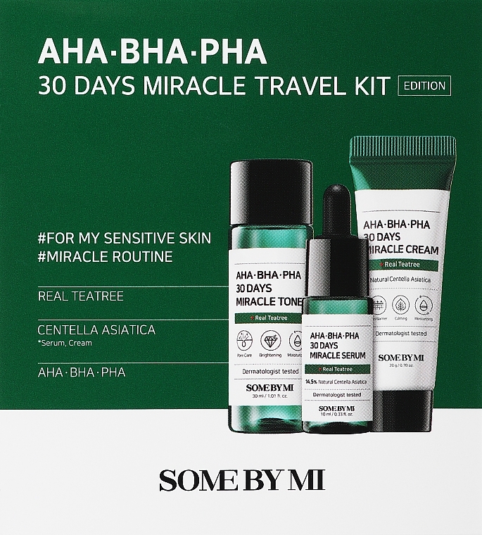 Set - Some By Mi AHA BHA PHA 30 Days Miracle Travel Kit (ton/30 ml + ser/10 ml + f/cr/20 g) — photo N1