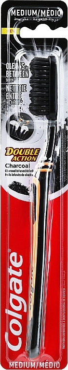 Charcoal Medium Toothbrush, orange-black - Colgate Double Action Charcoal Medium Toothbrush — photo N1