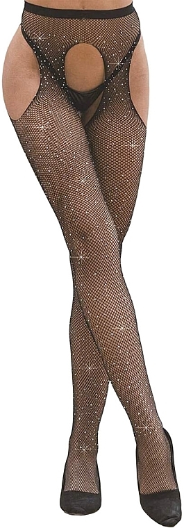 Erotic Fishnet Tights with Hole & Rhinestones, black - Lolita Accessories — photo N1