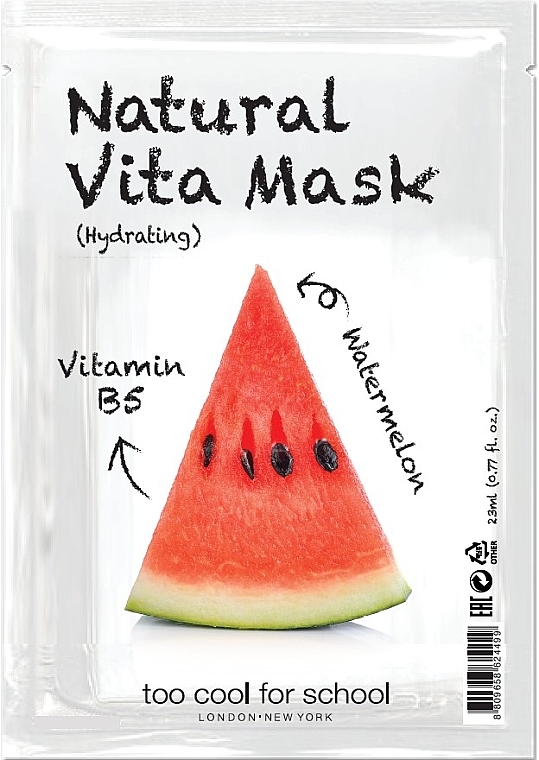 Moisturizing Facial Sheet Mask "Watermelon" with Vitamin B5 - Too Cool For School Natural Vita Mask Hydrating — photo N1