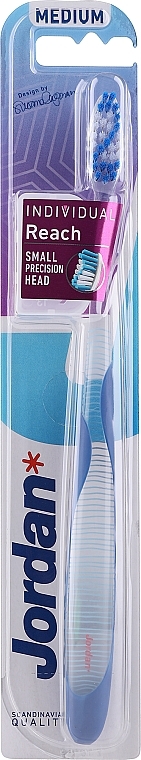 Medium Toothbrush, with protective cap, blue with stripes - Jordan Individual Reach Toothbrush — photo N1