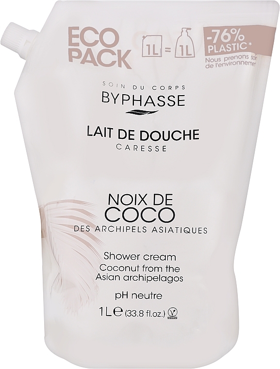 Shower Cream 'Coconut' - Byphasse Caresse Shower Cream (stand-up pouch) — photo N1