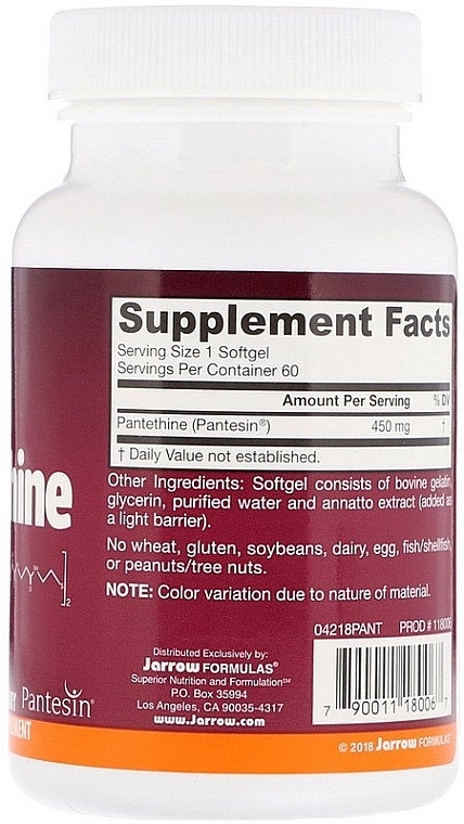 Pantethine - Jarrow Formulas Pantethine, 450 mg — photo N2