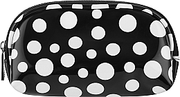 Fragrances, Perfumes, Cosmetics Makeup Bag 16.5x5.5x8 cm, black glossy with white polka dot - Titania Cosmetic Bag