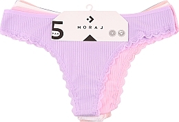 Fragrances, Perfumes, Cosmetics Women Striped Thong, 5 pairs, gray + light green + purple + pink + orange - Moraj