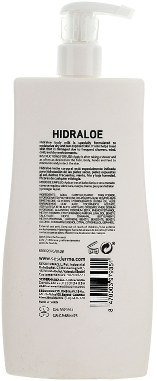 Moisturizing Protect Body Milk - SesDerma Laboratories Hidraloe Body Milk — photo N2