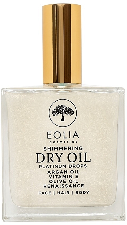 Dry Shimmering Face, Body & Hair Oil 'Renaissance' - Eolia Shimmering Dry Oil Renaissance Platinum Drops — photo N1