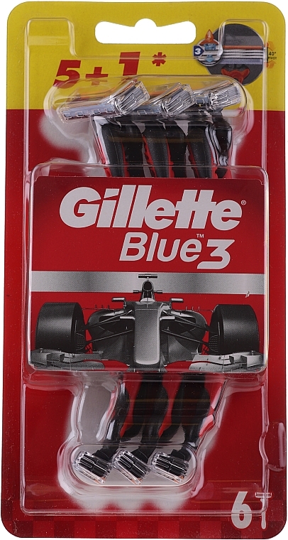 Disposable Shaving Razor Set, 5+1 pcs - Gillette Blue III Red and White — photo N3