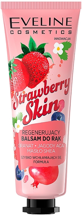 Regenerating Hand Cream "Pomegranate, Acai Berries and Shea Butter" - Eveline Cosmetics Strawberry Skin — photo N1