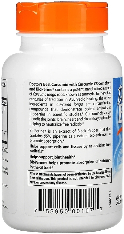 High Absorption Curcumin with C3 Complex & BioPerine, 500 mg, capsules - Doctor's Best — photo N3
