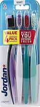 Fragrances, Perfumes, Cosmetics Soft Toothbrush, 4 pcs, black-purple + gray + green + mint - Jordan Ultimate You Soft Toothbrush