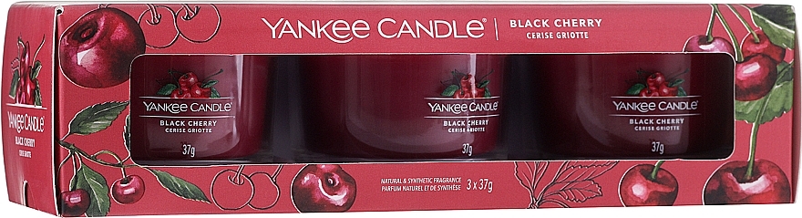 Scented Candle Set "Sweet Cherry" - Yankee Candle Black Cherry (candle/3x37g) — photo N1