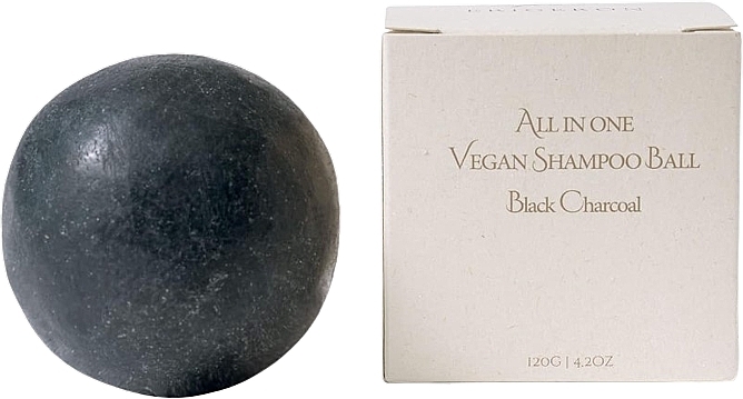 Black Charcoal Solid Shampoo, in cardboard packaging - Erigeron All in One Vegan Shampoo Ball Black Charcoal — photo N1