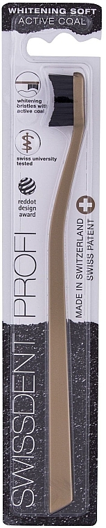 Toothbrush, golden - Swissdent Profi Whitening Active Coal Gold Soft Toothbrush — photo N1