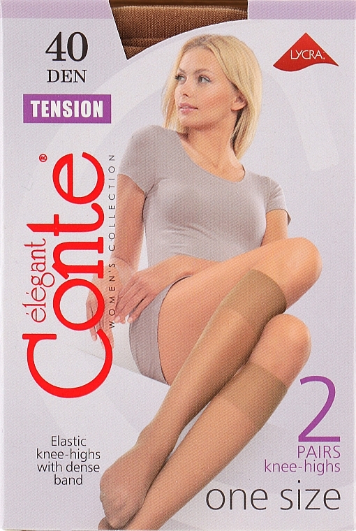 Knee Socks "Tension" 40 Den, 2 pairs, bronz - Conte — photo N1