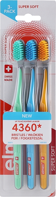 Toothbrush Set, 4360, mint + blue + orange - Elmex Super Soft Toothbrush — photo N1