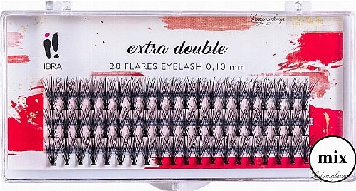 Individual Lashes C 0,1 mm, mix - Ibra Extra Double 20 Flares Eyelash Mix — photo N3