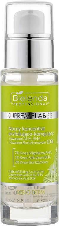 Face Serum - Bielenda Professional Supremelab Night Exfoliating & Correcting Concentrate AHA BHA And Succinic Acid 10% — photo N1