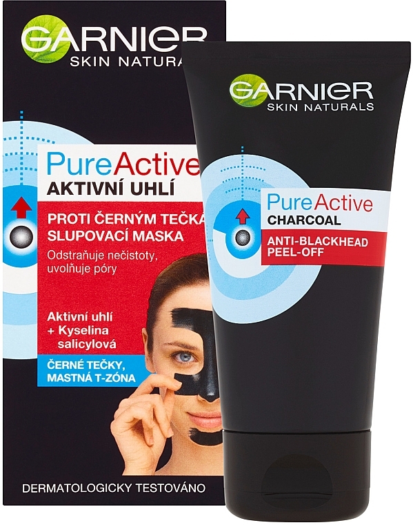 Anti-Black Spot Peel-Off Mask with Activated Charcoal - Garnier Skin Naturals PureActive Peeling Mask Against The Black Dots — photo N1