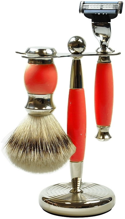 Shaving Set - Golddachs Pure Badger, Mach3 Polymer Red Chrom (sh/brush + razor + stand) — photo N7