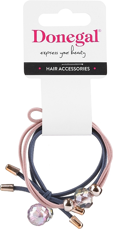 Hair Ties, FA-5697+2, pink + blue with rhinestones - Donegal — photo N1