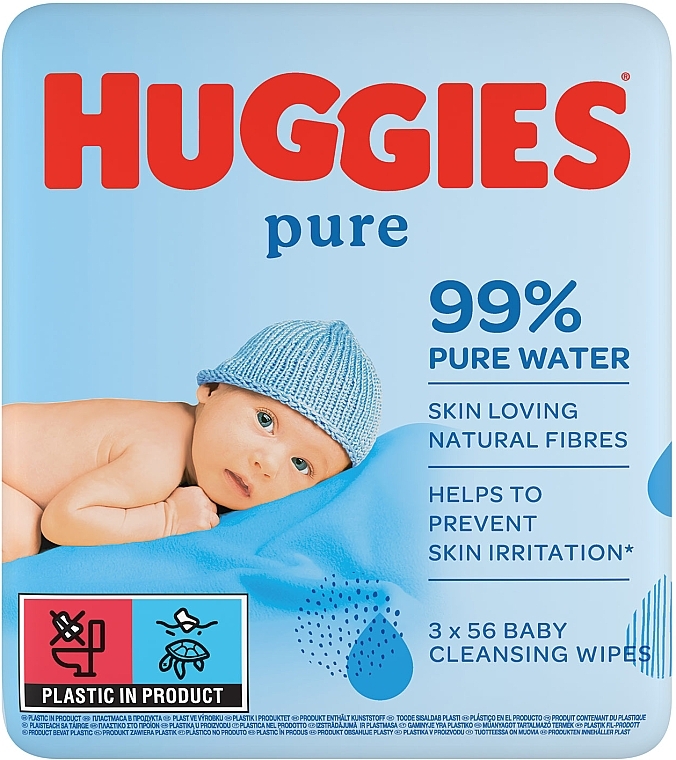 Baby Wet Wipes "Pure", 3x56 pcs - Huggies — photo N1
